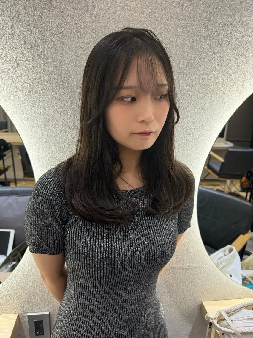 ミディアム 顔周りカット レイヤーカット カット トリートメント 透明感カラー ボブ ミディアム 齊木勇人のヘアスタイル