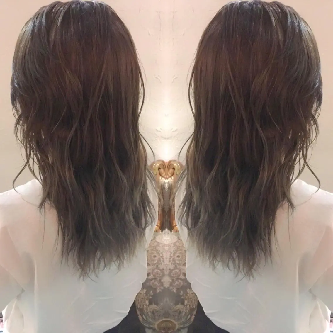 ロング カラー パーマ ヘアアレンジ シルバー エグチ アキラのヘアスタイル