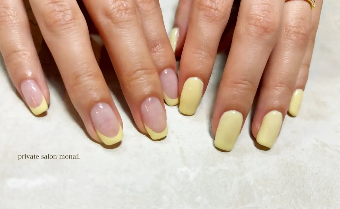 ネイル パステルネイル 黄色 ハンドネイル nail salon monailのネイルデザイン