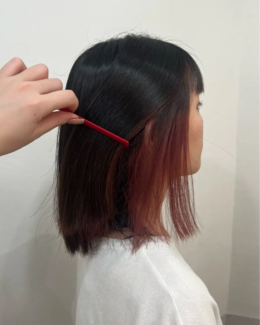 ミディアム カラー ボブレイヤー 黒髪 ブリーチ 透明感カラー デザインカラー ヘアカラー sayuri /大阪・心斎橋美容師のヘアスタイル