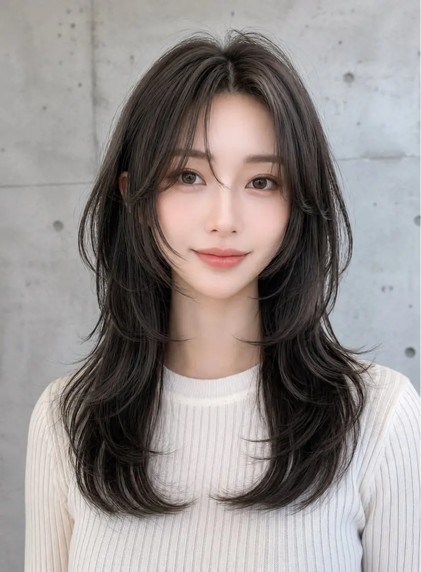 セミロング カラー ヘアアレンジ グレージュ くびれヘア 顔まわりレイヤー ハッシュカット 韓国風ヘア カット ヘアカラー トリートメント 🌫️大人韓国ヘア 🌫️naoyaのヘアスタイル