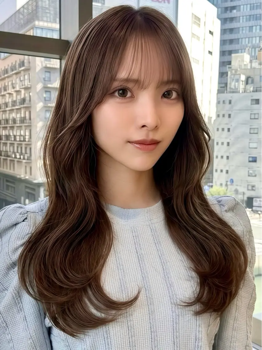 セミロング ケアカラー 髪質改善 韓国風ヘア レイヤーカット 小顔カット ヘアカラー トリートメント 吉川 友稀のヘアスタイル