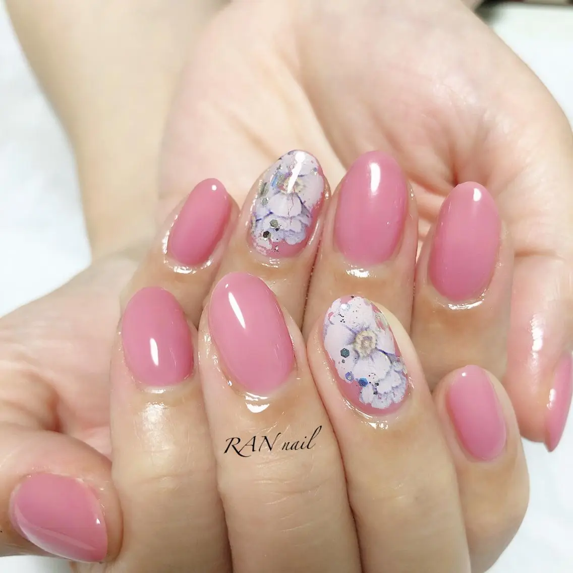 ネイル フラワーネイル フットネイル オフィスネイル ワンカラーネイル ピンク RAN nailのネイルデザイン