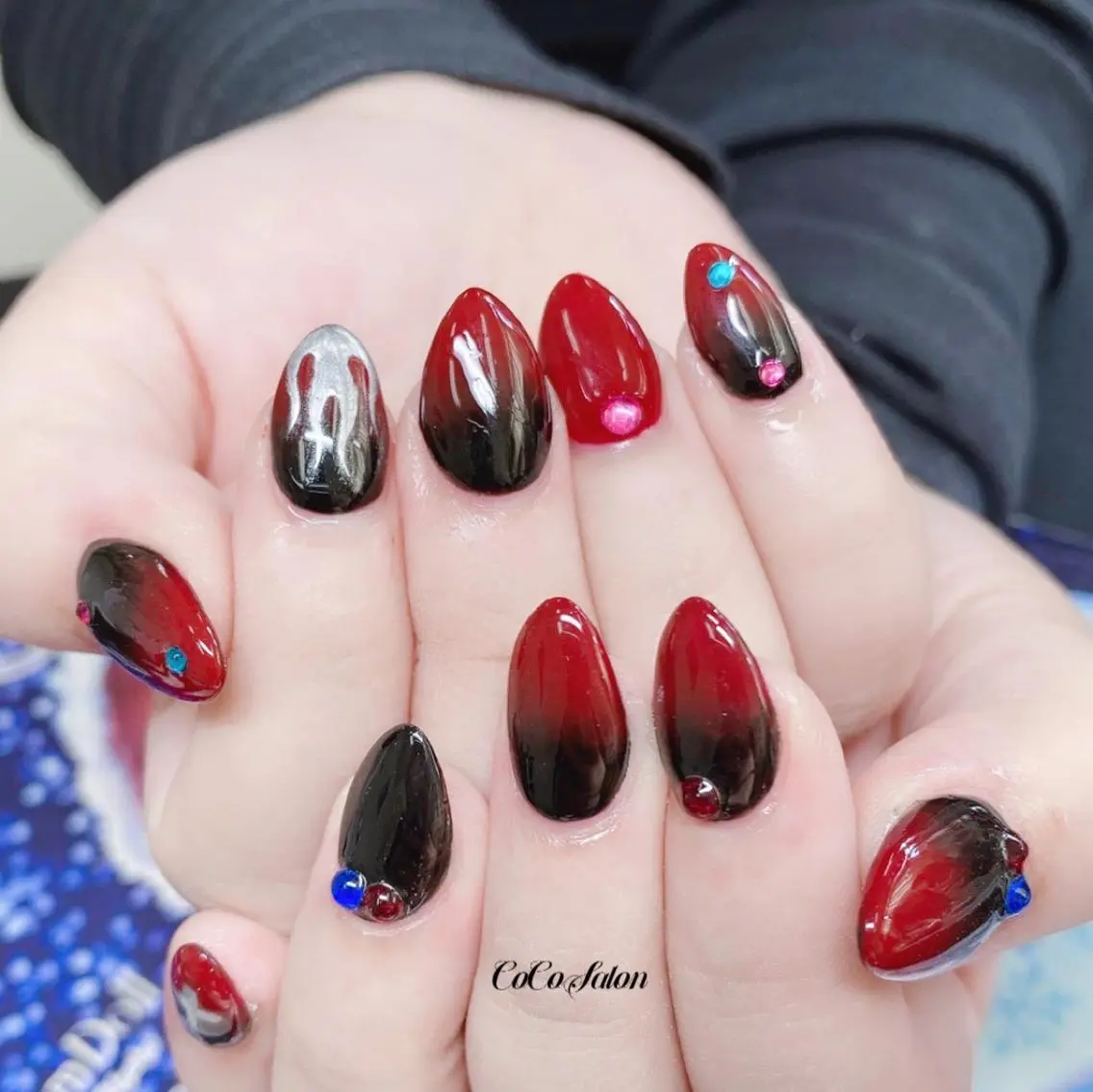 ネイル ボルドー 長さ出し ジェルネイル グラデーション ハロウィン ハンドネイル CoCoSalon ネイル/まつ毛予約のネイルデザイン