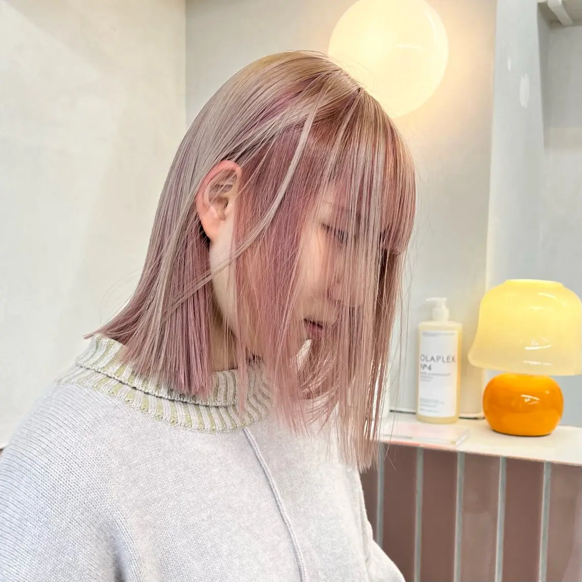 ショート カラー ベージュカラー ピンクカラー ピンクベージュ カット ヘアカラー ムラ修正💎 艶髪ハイトーン💎のヘアスタイル
