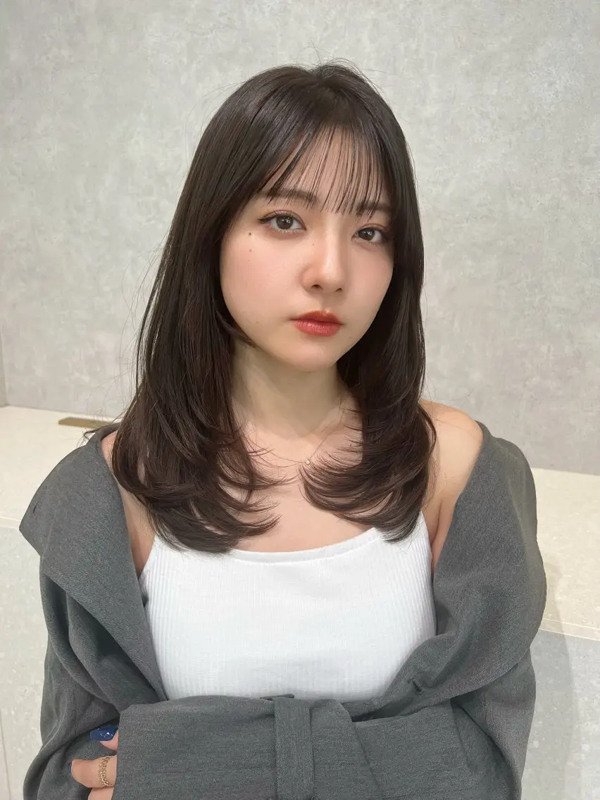 ミディアム ヘアカラー 顔周り🇰🇷韓国 レイヤー/いづみ💞のヘアスタイル