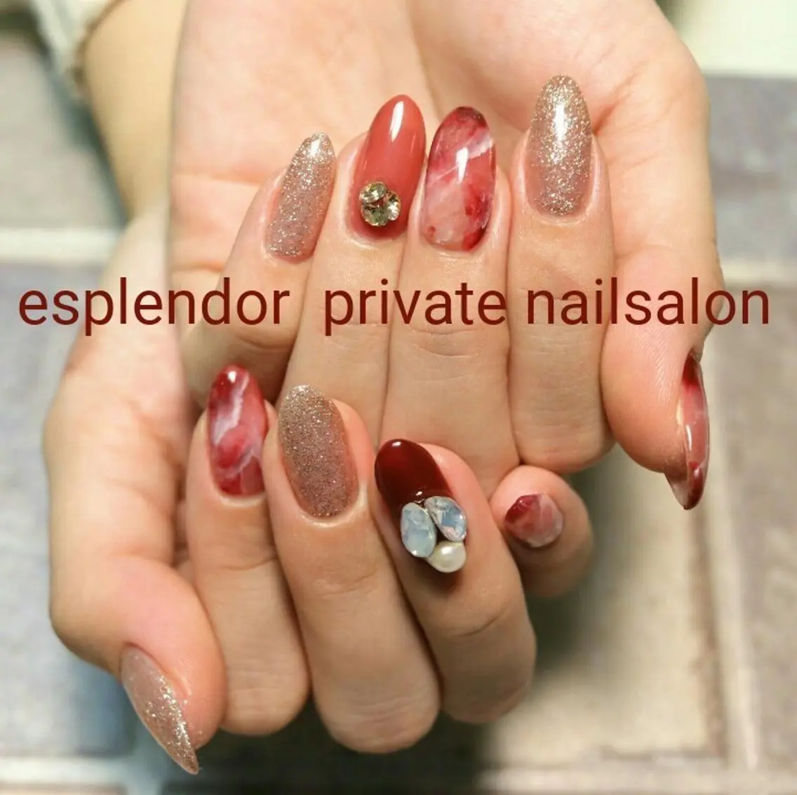 ネイル アートネイル クリアネイル 赤色 esplendor  小野寺のネイルデザイン