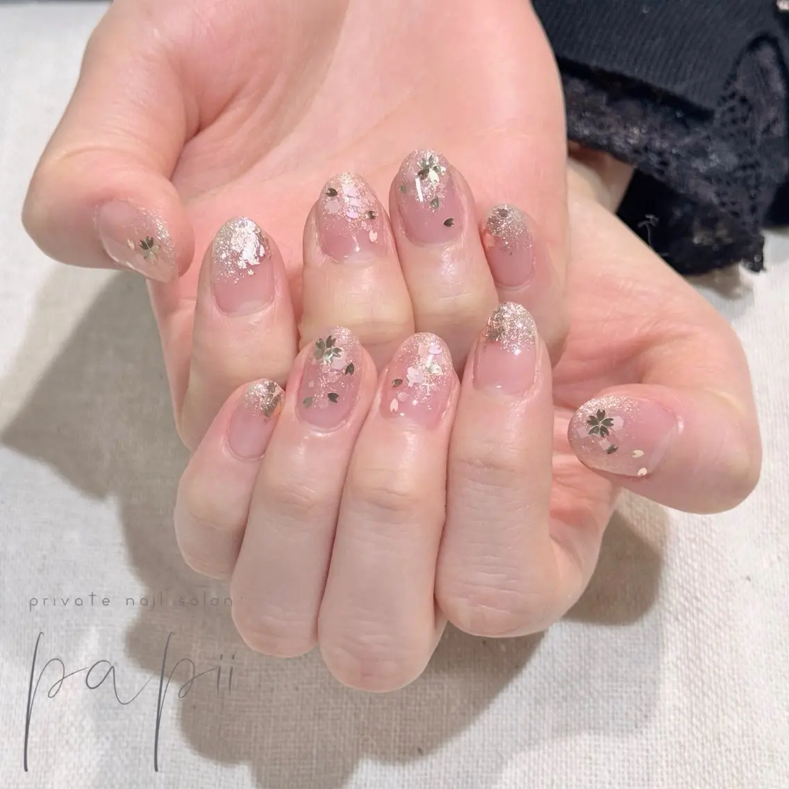ネイル アートネイル 桜ネイル ジェルネイル シンプルネイル ハンドネイル papii☆ kurodaのネイルデザイン