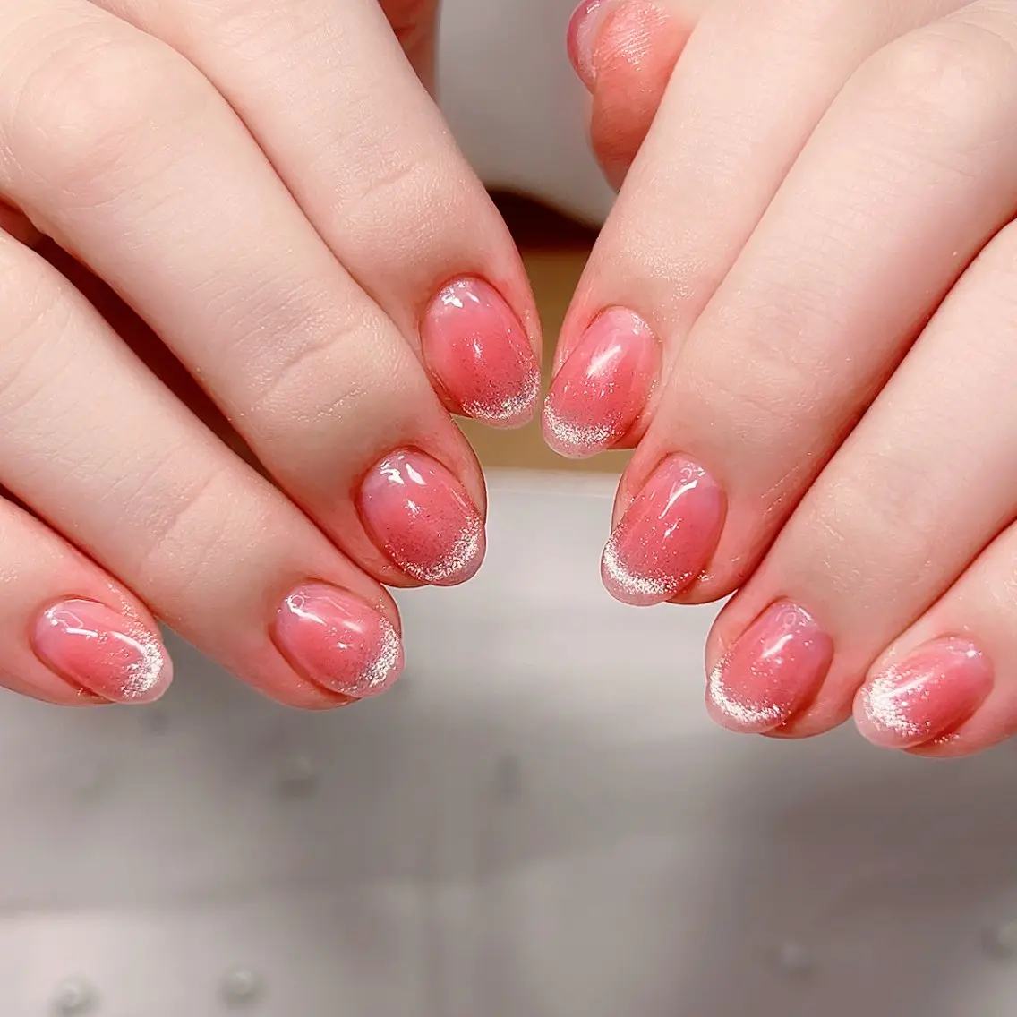 ネイル チークネイル フレンチネイル マグネットネイル マグネットフレンチ 春ネイル ハンドネイル Cute Tips nailのネイルデザイン