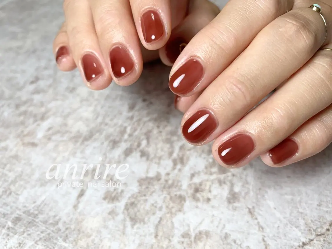 ネイル ブラウン ジェルネイル ワンカラーネイル パラジェル ショートネイル ハンドネイル nailsalon anrireのネイルデザイン
