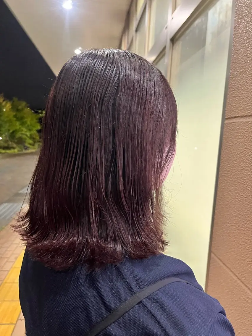 ミディアム カラー ブリーチ ブラウンカラー ブリーチなしカラー レッドカラー 加藤 奈菜のヘアスタイル