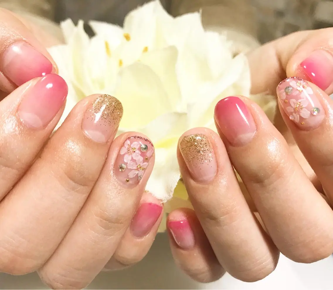 ネイル フラワーネイル フットネイル グラデーション ピンク シンプルネイル ハンドネイル nail fufla ♡yamane♡のネイルデザイン