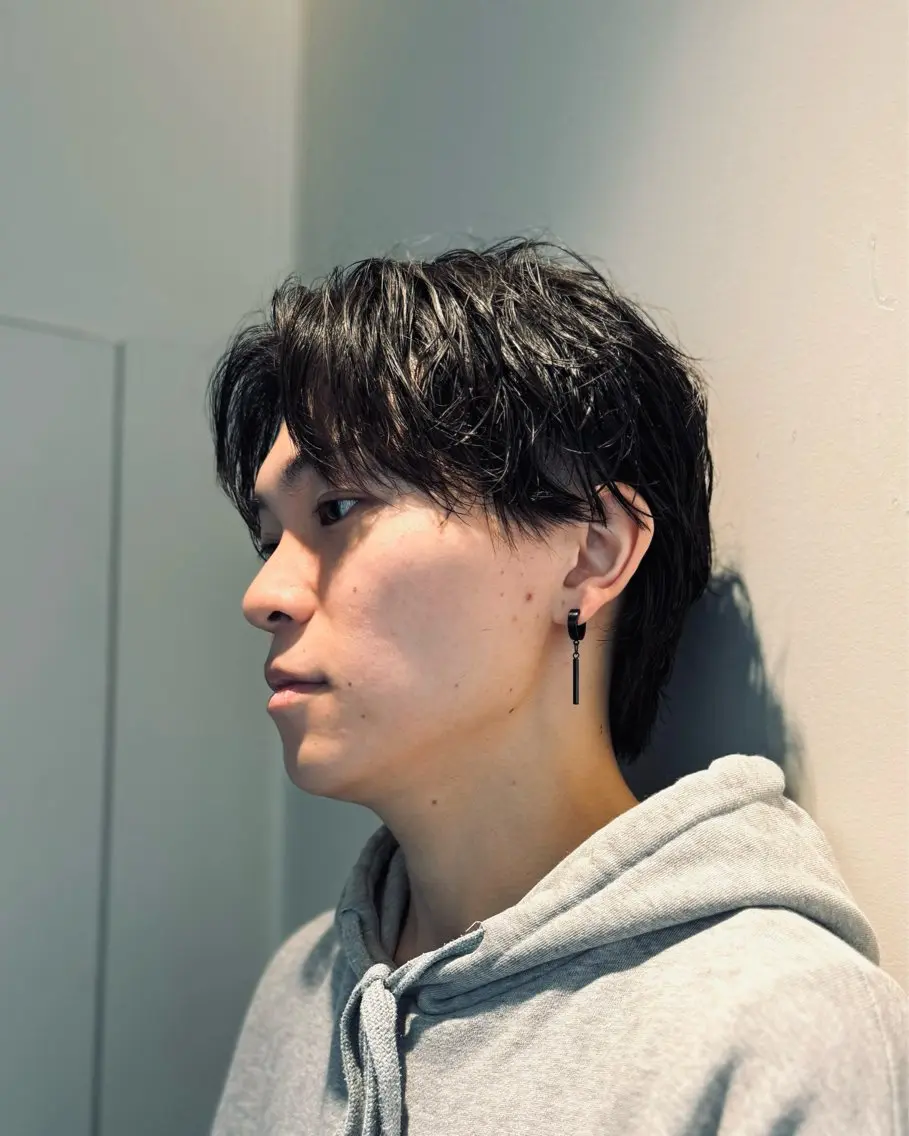 メンズ センターパート メンズパーマ 刈り上げ メンズショート パーマ 丸山のヘアスタイル