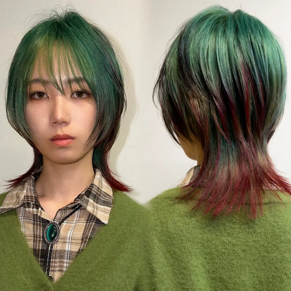ミディアム カラー カット ヘアカラー トリートメント ウルフ/レイヤー/ ブリーチカラーのヘアスタイル