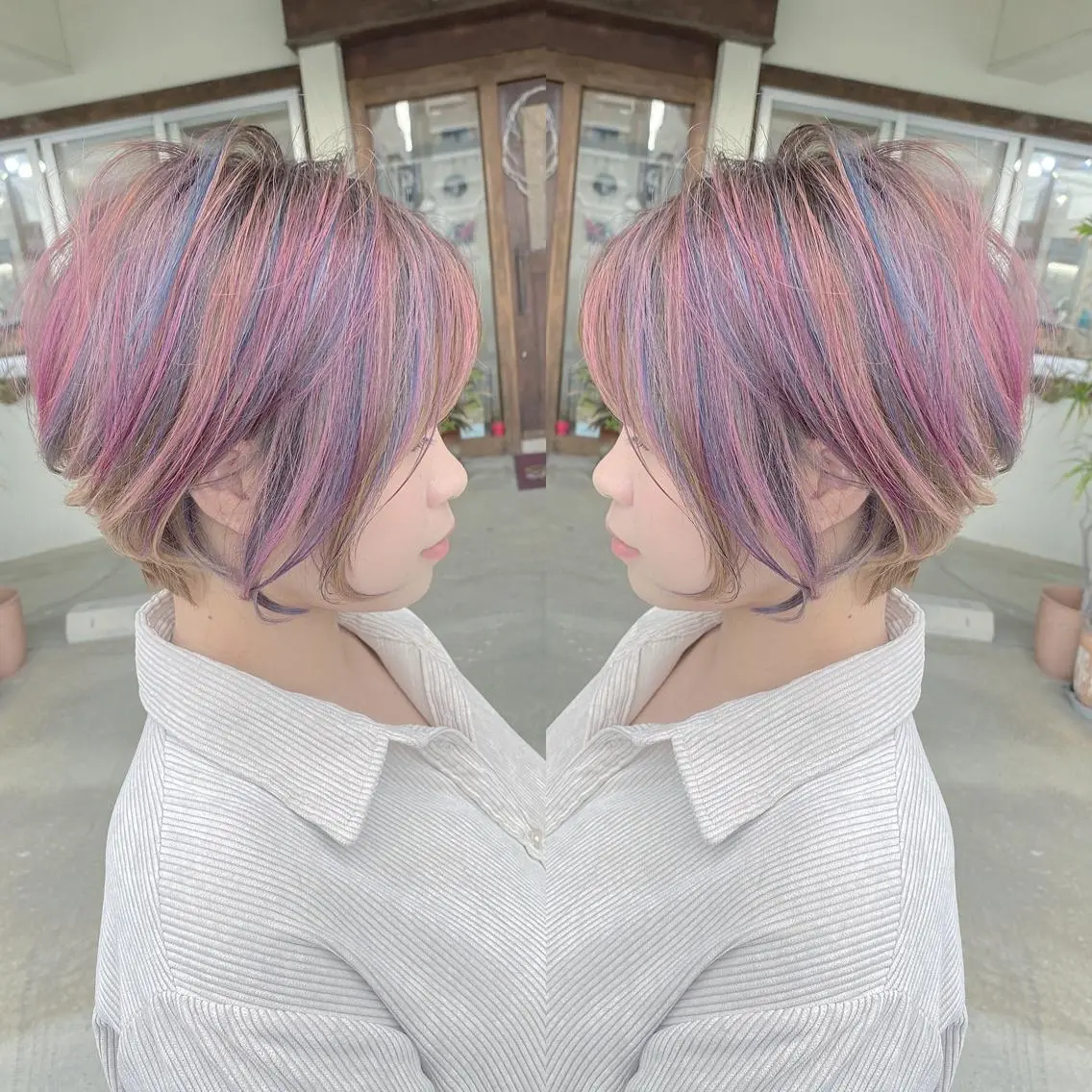 ショート カラー ユニコーンカラー カット ヘアカラー grand juteのヘアスタイル