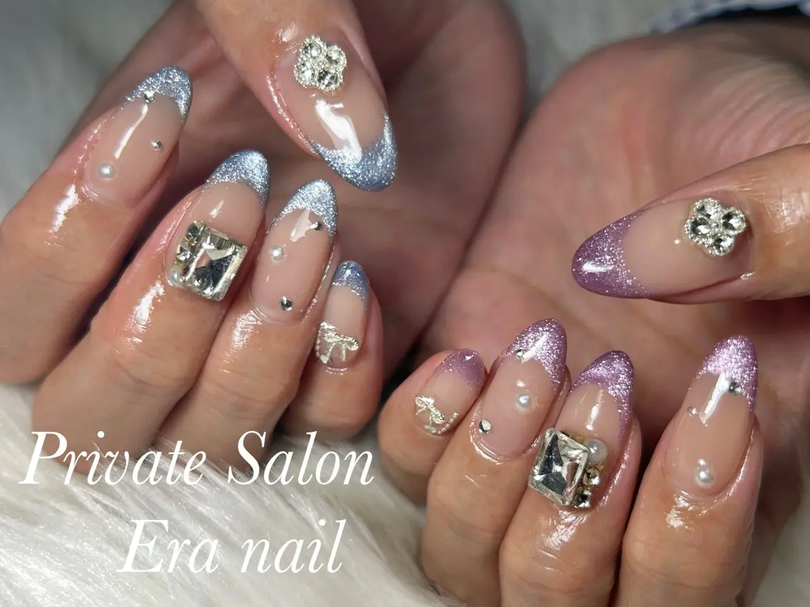 ネイル フレンチネイル マグネットネイル マグネットフレンチ ハンドネイル Era nailのネイルデザイン