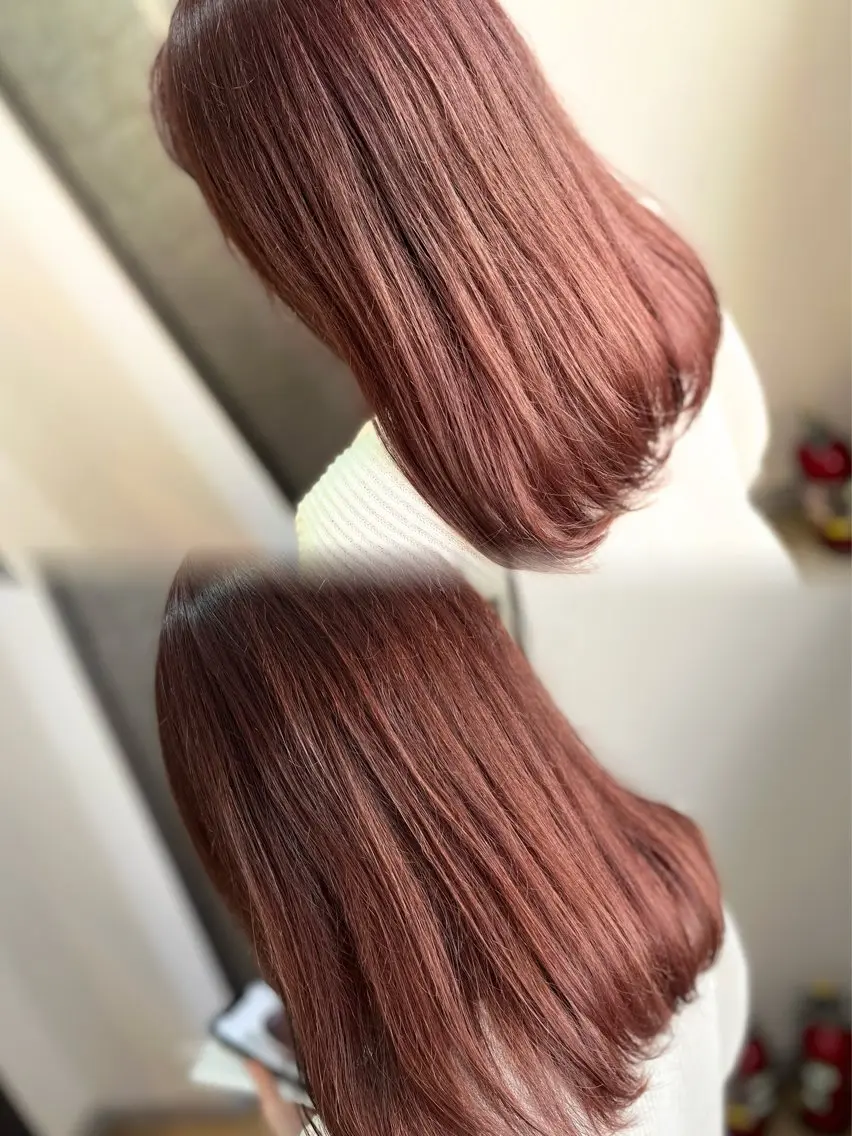 ミディアム カラー ヘアカラー 詩乃🎀ピンク 暖色系🫧レイヤーのヘアスタイル