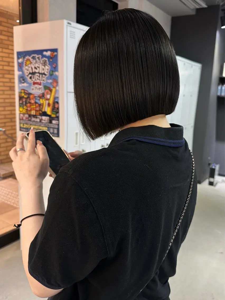 ショート カラー カット 縮毛矯正 トリートメント 縮毛矯正×ボブ職人 【圧倒的朝楽ボブ】のヘアスタイル