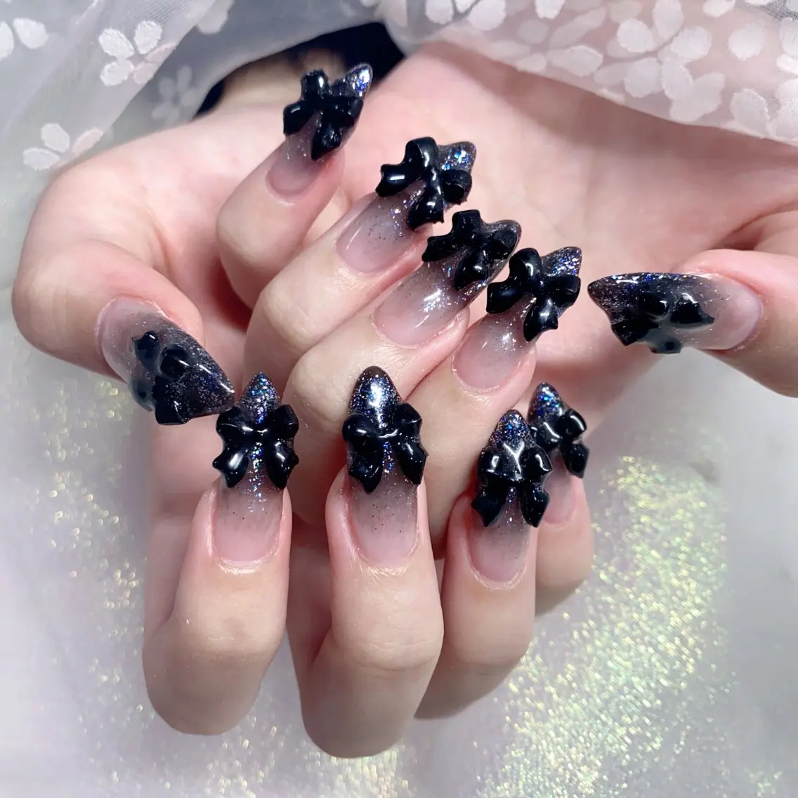 ネイル 長さ出し ジェルネイル キラキラネイル 大理石ネイル(マーブル) ニュアンスネイル Morpho nailのネイルデザイン