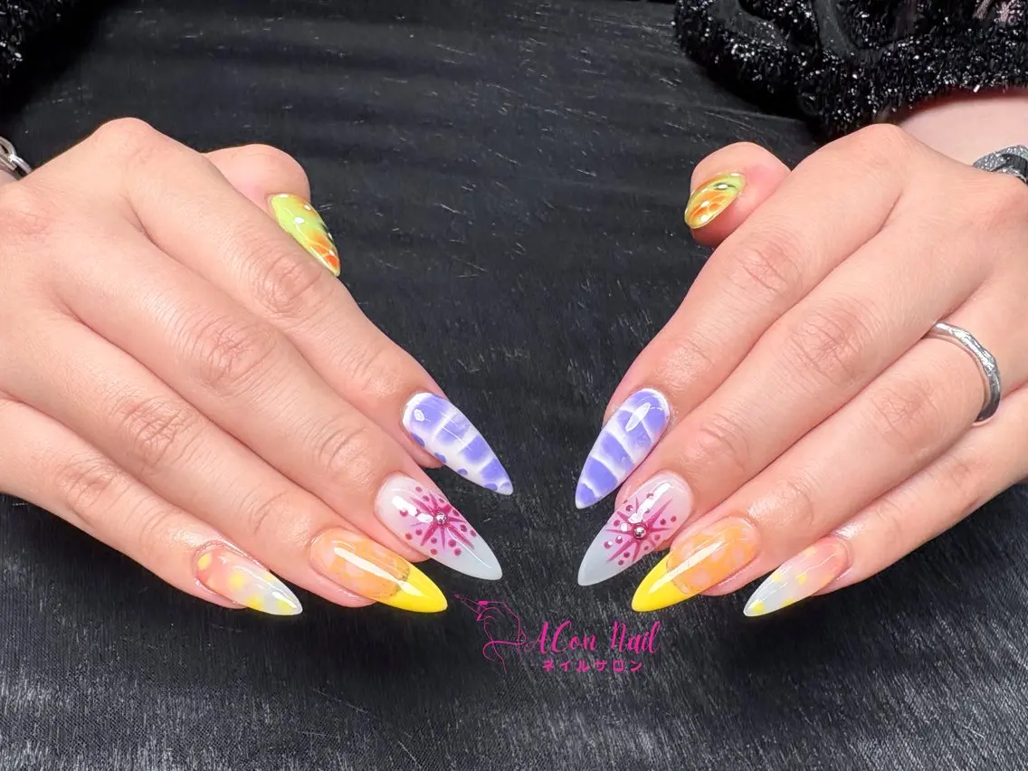 ネイル 桜ネイル 長さ出し フラワーネイル フレンチネイル ジェルネイル ハンドネイル ACon NailSalonのネイルデザイン