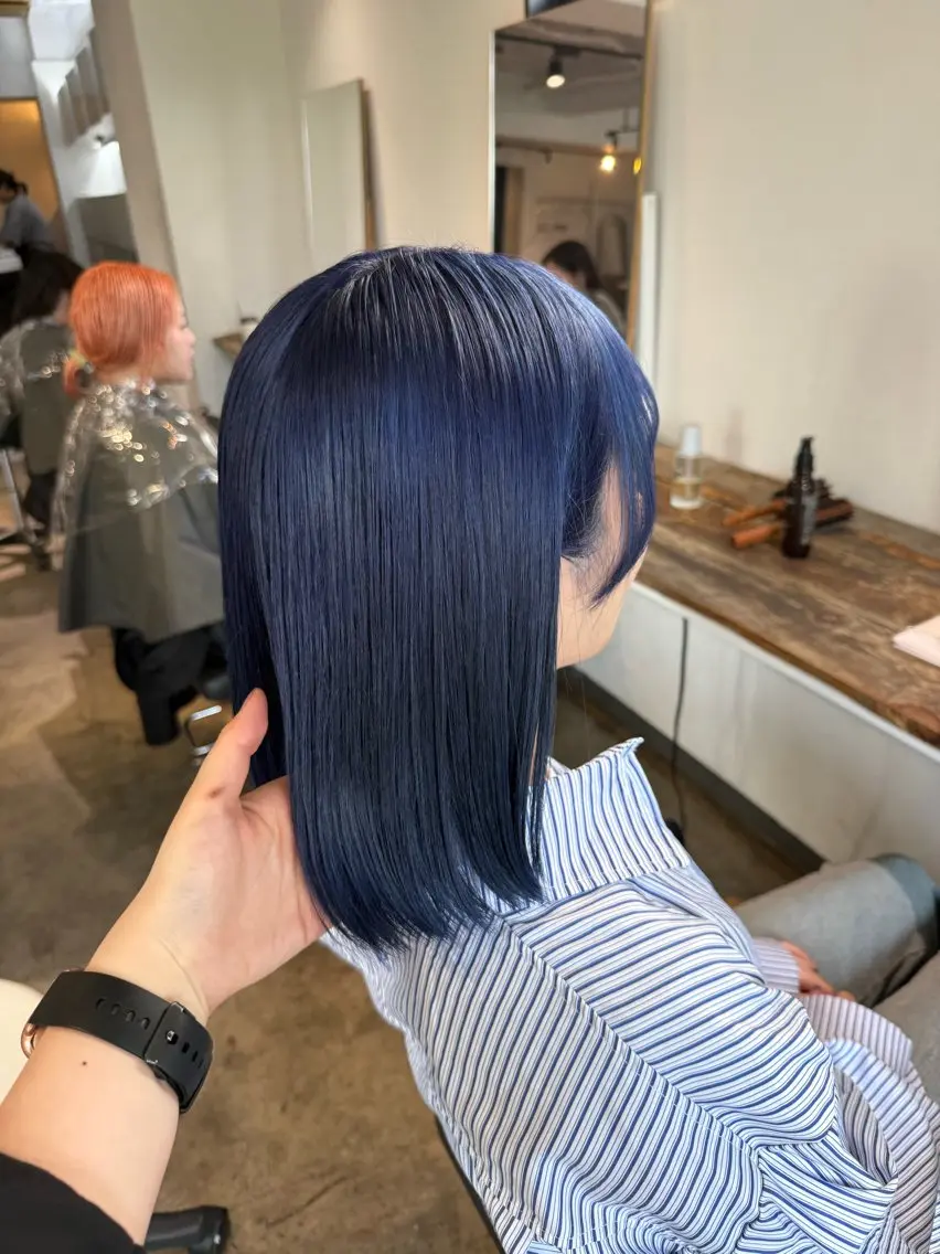 ミディアム カラー ブルーカラー ネイビーカラー ヘアカラー トリートメント 🫧ブリーチ/メンズ /透明感カラー/みきのヘアスタイル