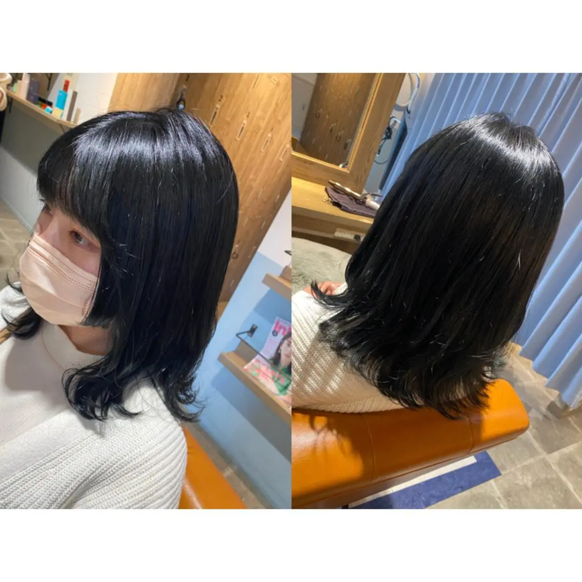 カラー 黒髪 ブリーチ ブルーカラー ブルーブラック カット トリートメント 🩵盛れる顔周りヘア EMI🩵のヘアスタイル