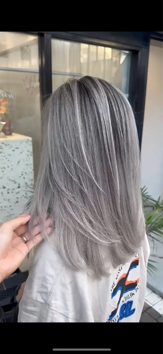 ロング カラー バレイヤージュ シルバー レイヤーカット ヘアカラー トリートメント 表参道/ハイライト バレイヤージュのヘアスタイル