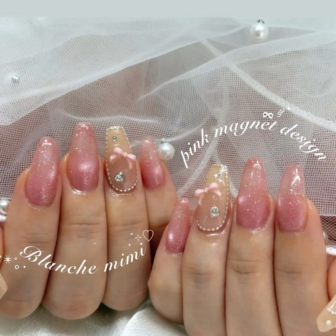 ネイル リボン ハンドネイル Blanche mimi.u_aのネイルデザイン