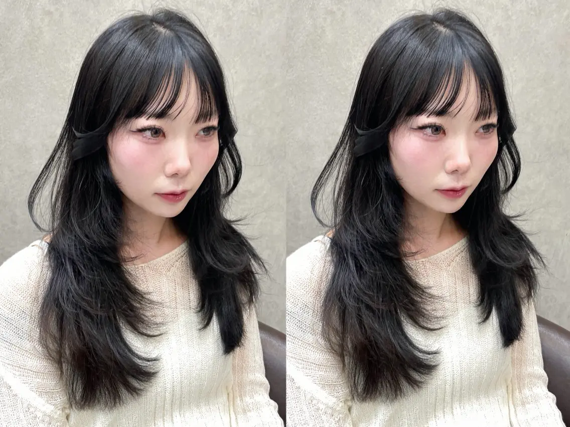 セミロング カット ヘアカラー MOE 福岡韓国ヘア✧︎のヘアスタイル