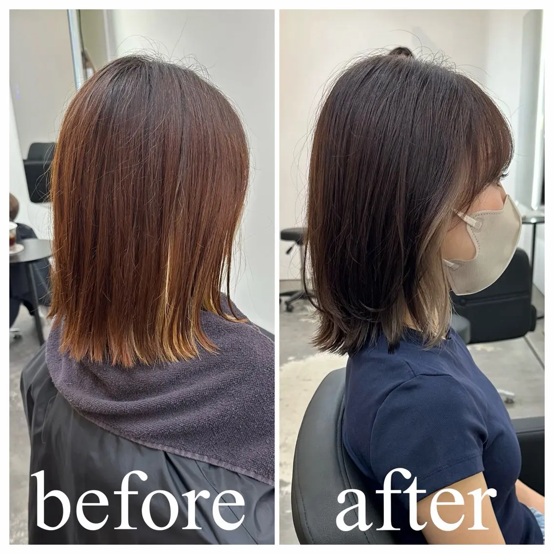 ミディアム カラー グレージュ インナーカラー カット ヘアカラー トリートメント 山本 駿介のヘアスタイル