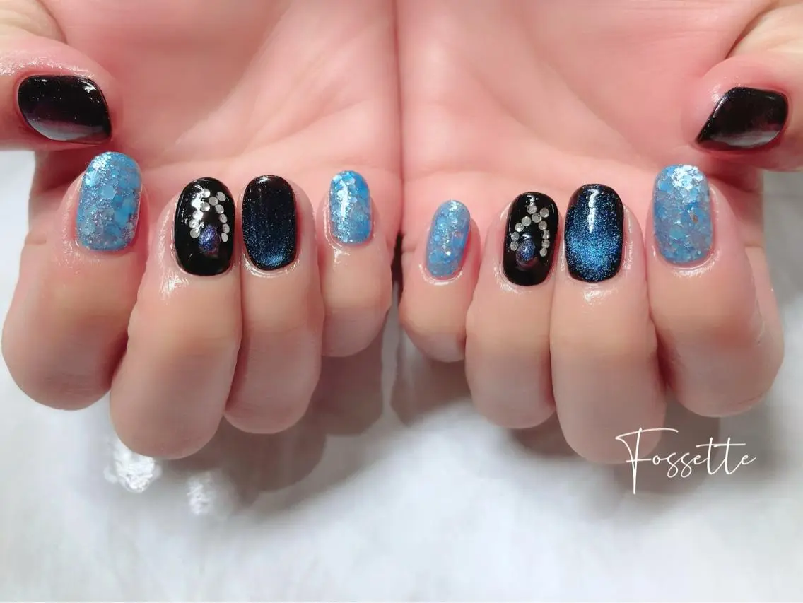 ネイル ホログラムネイル キラキラネイル マグネットネイル ワンカラーネイル ハンドネイル nailsalon Fossetteのネイルデザイン