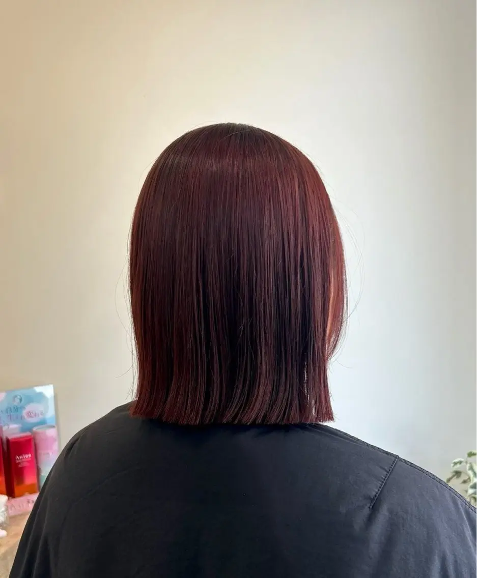 カラー ブリーチ ボルドーカラー ブリーチなしカラー カット ヘアカラー ナカイフウタ/パーマ /透明感カラーのヘアスタイル