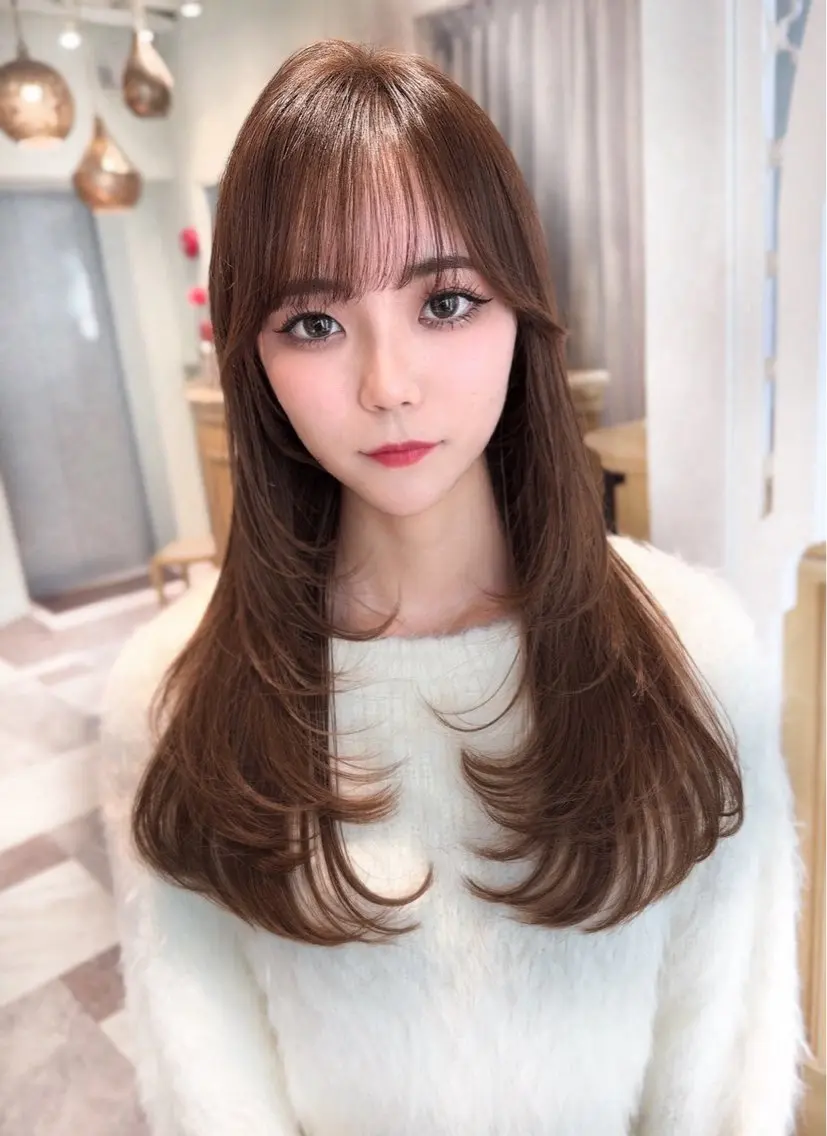 ミディアム カラー ベージュカラー 黒髪 ブリーチ ブルーカラー ブルーブラック カット ヘアカラー トリートメント 木屋元一/透明感 /前髪/レイヤーのヘアスタイル