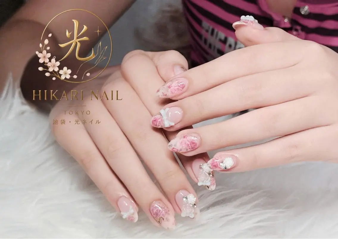 ネイル チークネイル 長さ出し フレンチネイル ガーリー ハロウィン ハンドネイル HikariNail Ikebukuroのネイルデザイン