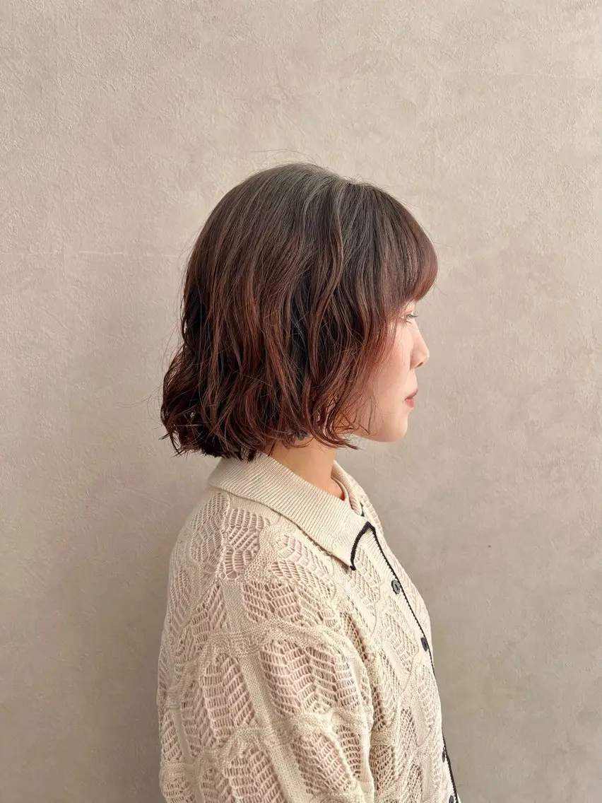 ショート パーマ ボブ カット パーマ トリートメント 艶ボブ🤎ボブパーマ 透明感カラー\メンズのヘアスタイル