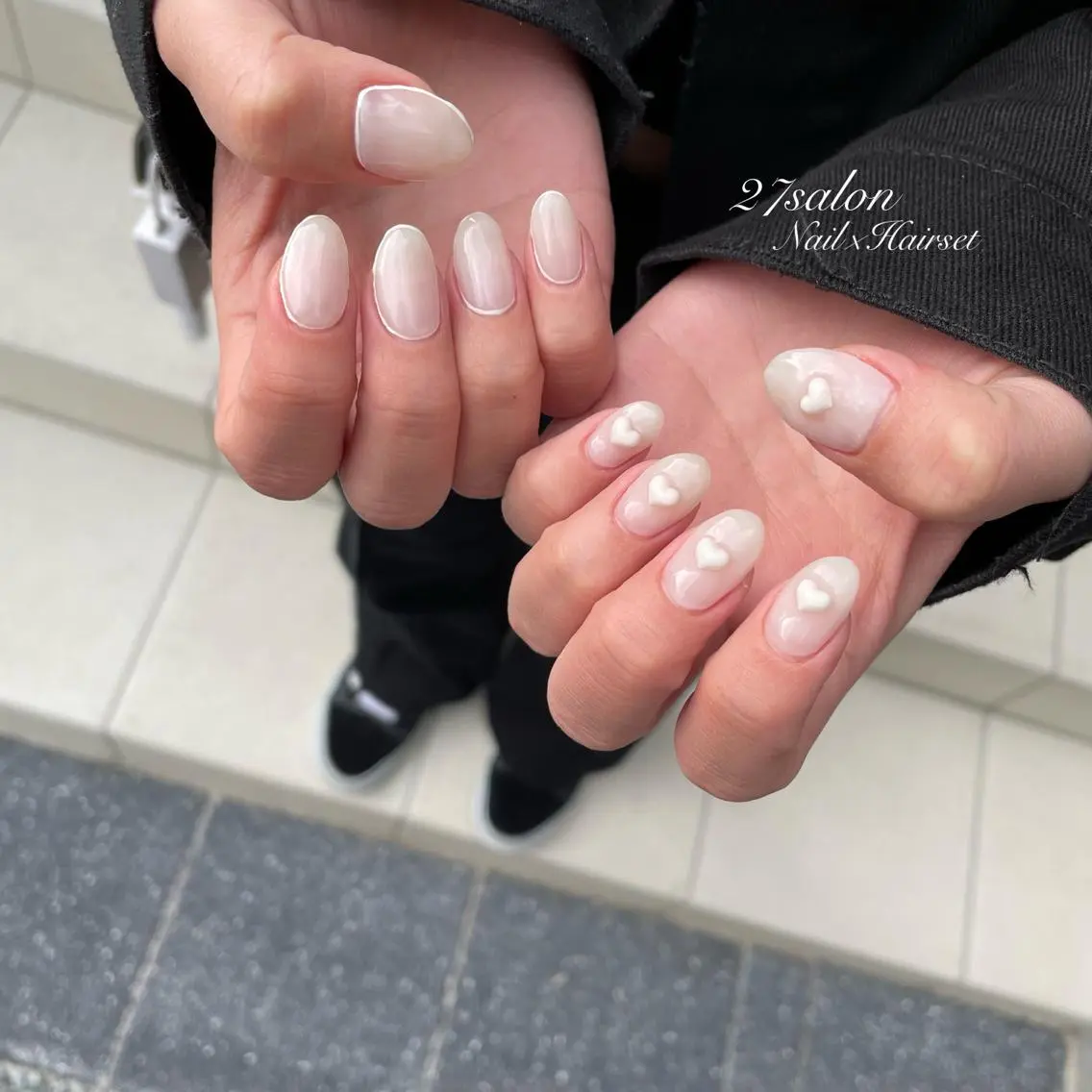 ネイル ハート ホワイト 27salon yuinaのネイルデザイン
