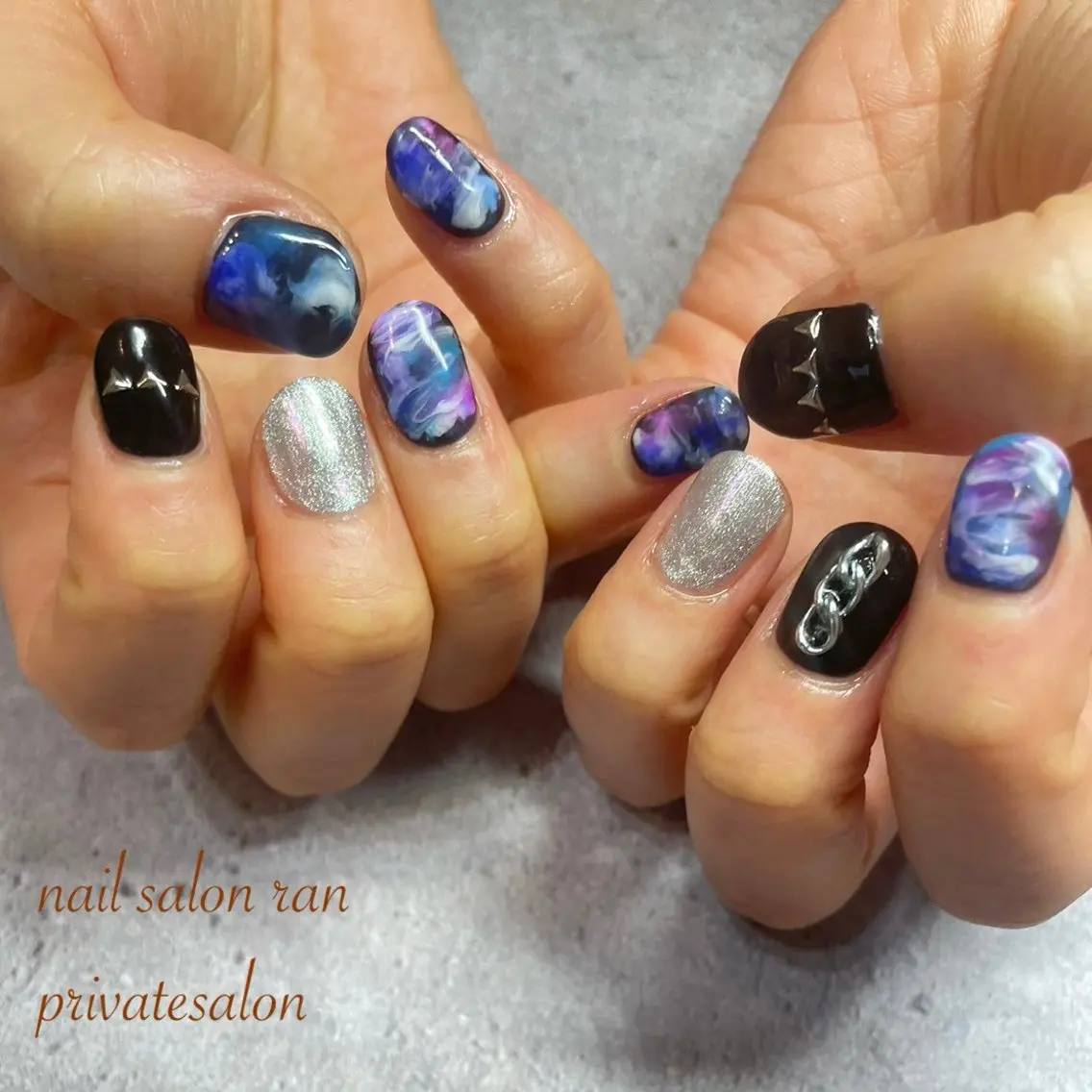 ネイル ブルー 大理石ネイル(マーブル) ハンドネイル ハンドケア nailsalon ranのネイルデザイン