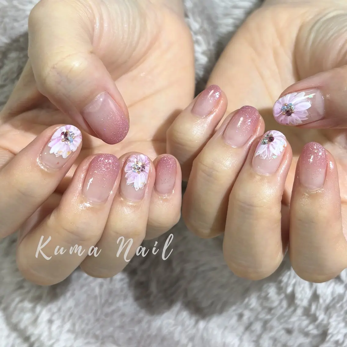 ネイル フラワーネイル グラデーション 春ネイル ハンドネイル 藤が丘ネイル Kuma Nailのネイルデザイン