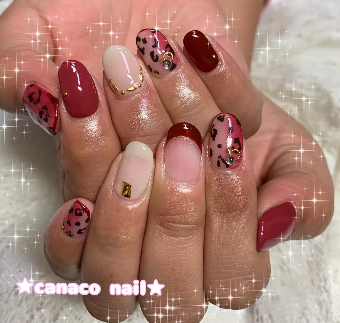 ネイル アニマル柄 アートネイル ボルドー ジェルネイル パラジェル ハンドネイル ハンドケア ベテランネイル cnc nailのネイルデザイン