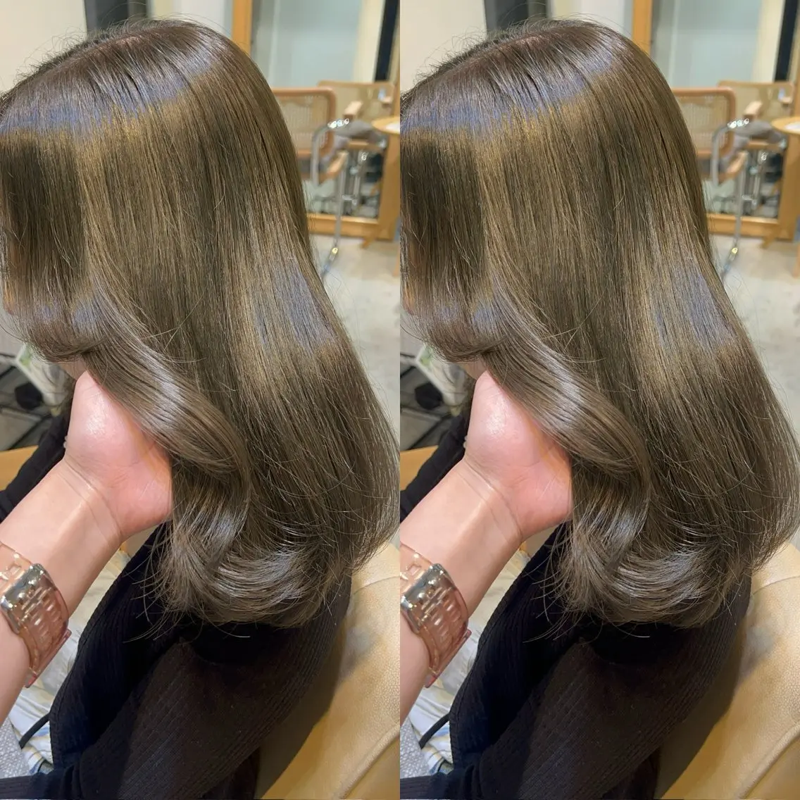 セミロング カラー 切りっぱなしボブ ベージュカラー ブリーチ ダブルカラー グレージュ カット ヘアカラー 小顔矯正/レイヤー 透明感カラー✨生真のヘアスタイル