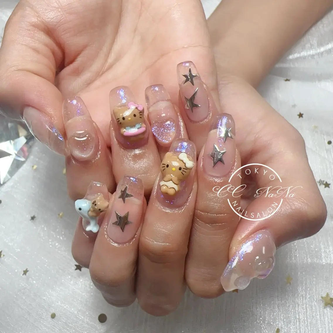 ネイル アートネイル 持ち込み スカルプネイル 夏ネイル ハンドネイル 💎CC・NaNa 韓国風ネイル🌙Cのネイルデザイン