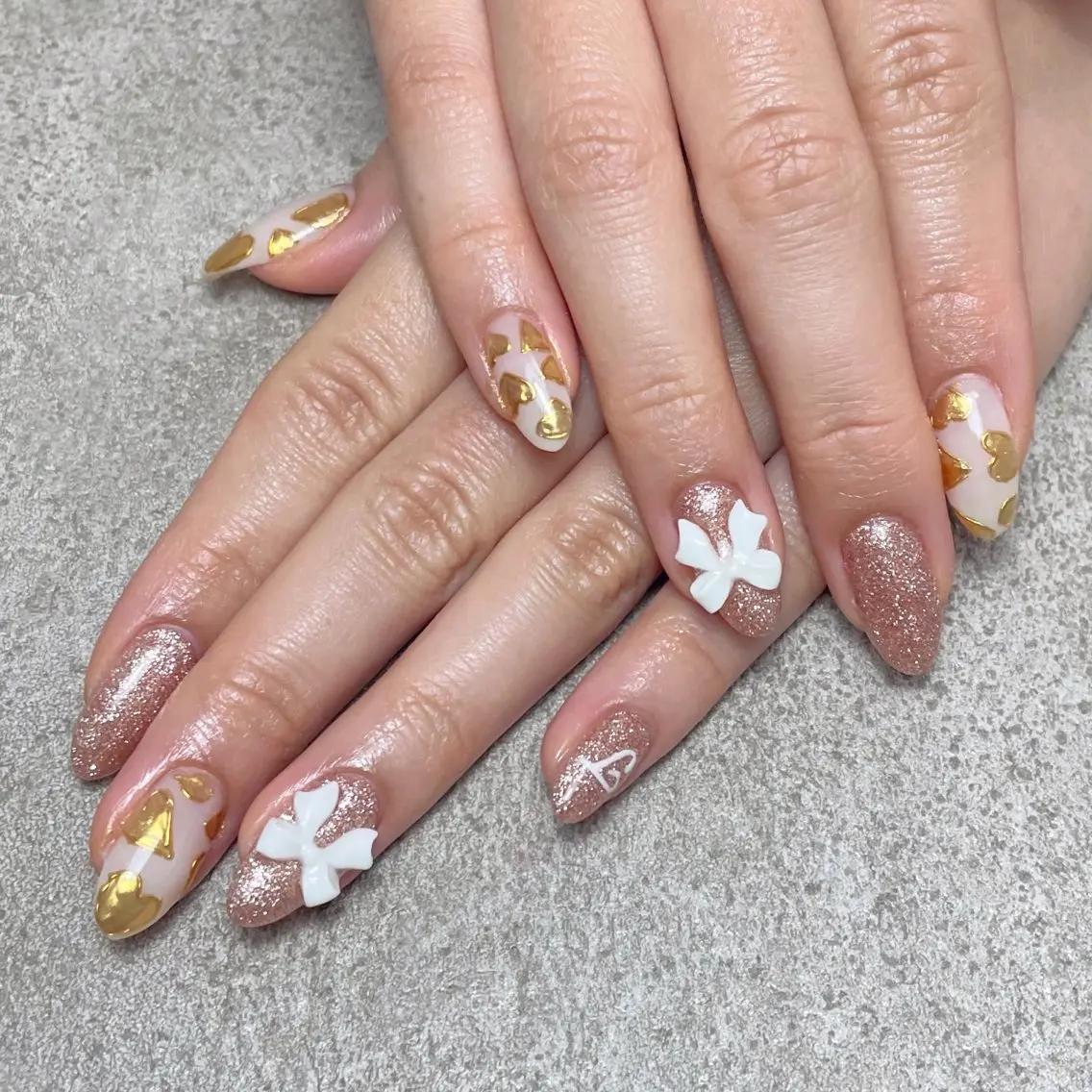 ネイル ハート ミラーネイル 持ち込み ハンドネイル nailroom DIASOMNIAのネイルデザイン