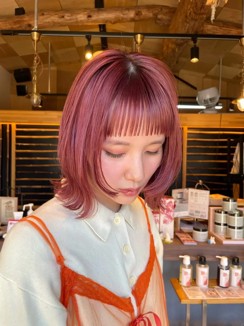 ミディアム カラー ピンクカラー ヘアカラー トリートメント 青木 紗耶のヘアスタイル