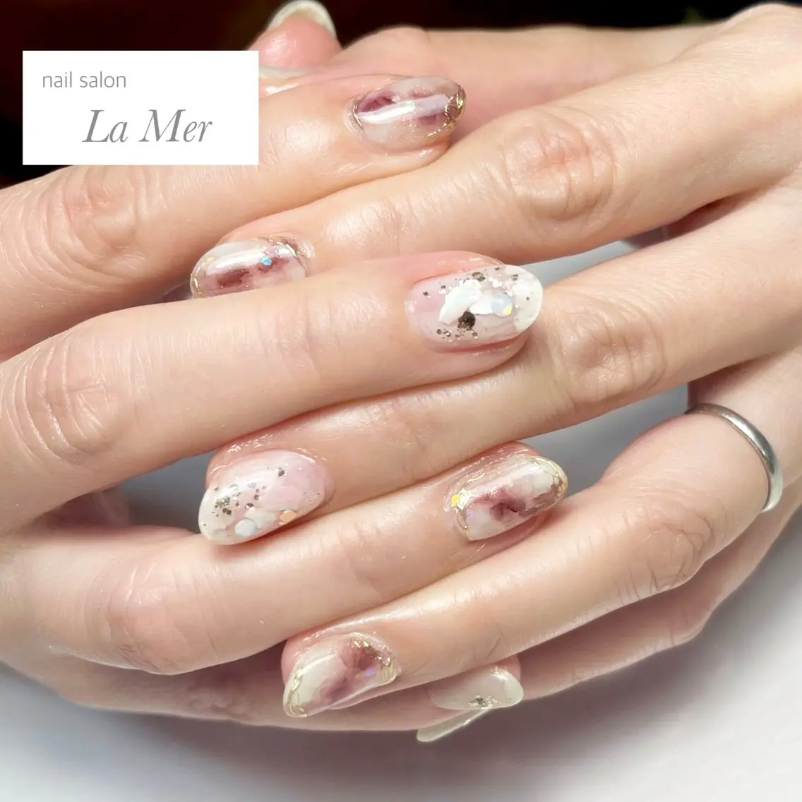 ネイル ブラウン グリーン 大理石ネイル(マーブル) ミラーネイル ニュアンスネイル ハンドネイル nailsalon La Merのネイルデザイン