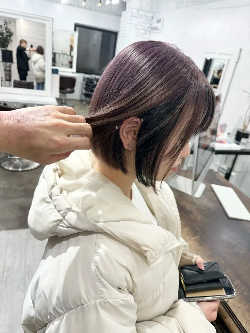 ショート カラー バレイヤージュ ミストバング ベージュカラー ブリーチ 抜きっぱなしブロンド 札幌ブリーチカラー/ ダブルカラー/ドイのヘアスタイル