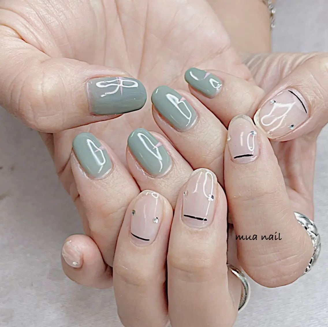ネイル ブルー グリーン ハンドネイル mua nail mikiのネイルデザイン