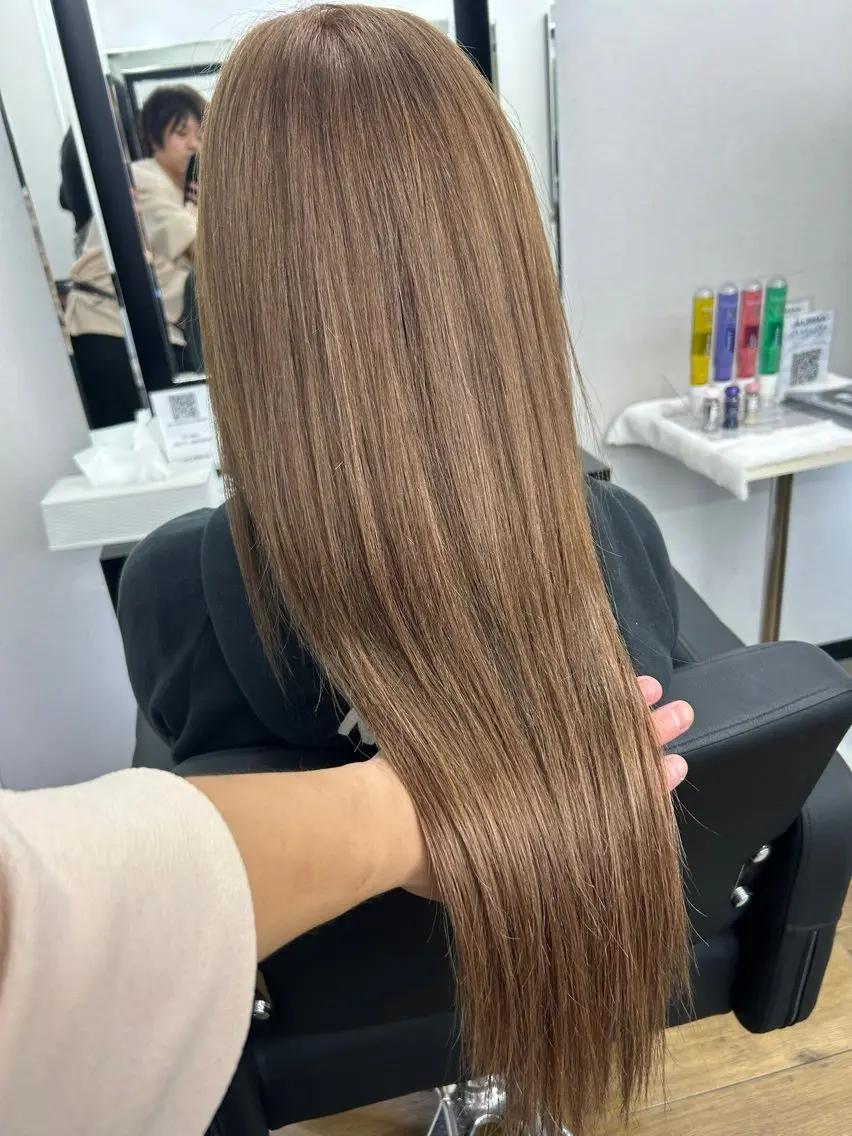 ロング カラー シールエクステ バレイヤージュ ブラウンカラー ハイライトカラー ボブ レイヤー/エクステ alpha下妻のヘアスタイル