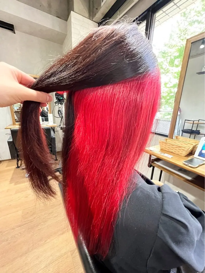 ロング カラー インナーカラー レッドカラー カット ヘアカラー ✨ハイトーン カラー福岡拓也✨のヘアスタイル
