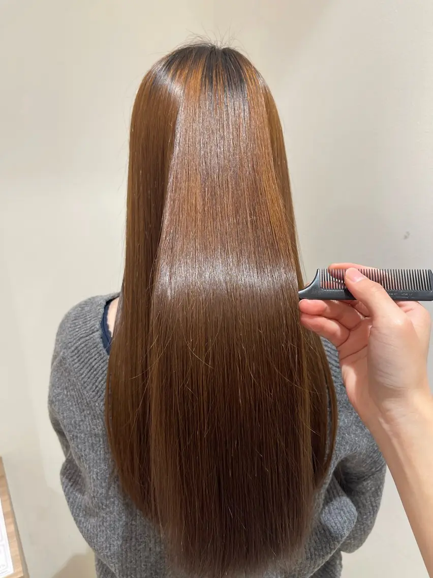 ロング 縮毛矯正 ash 十日市場 yuzuki 🎀のヘアスタイル