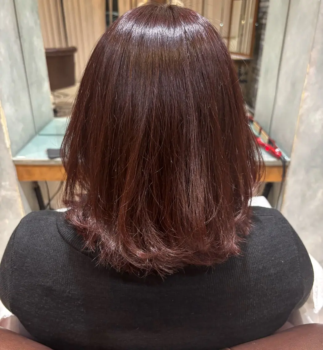 ミディアム カラー ブラウンカラー レッドカラー レッドブラウン ボブ 金井 海月のヘアスタイル